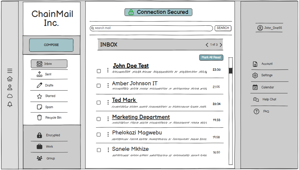 ChainMail inbox wireframe