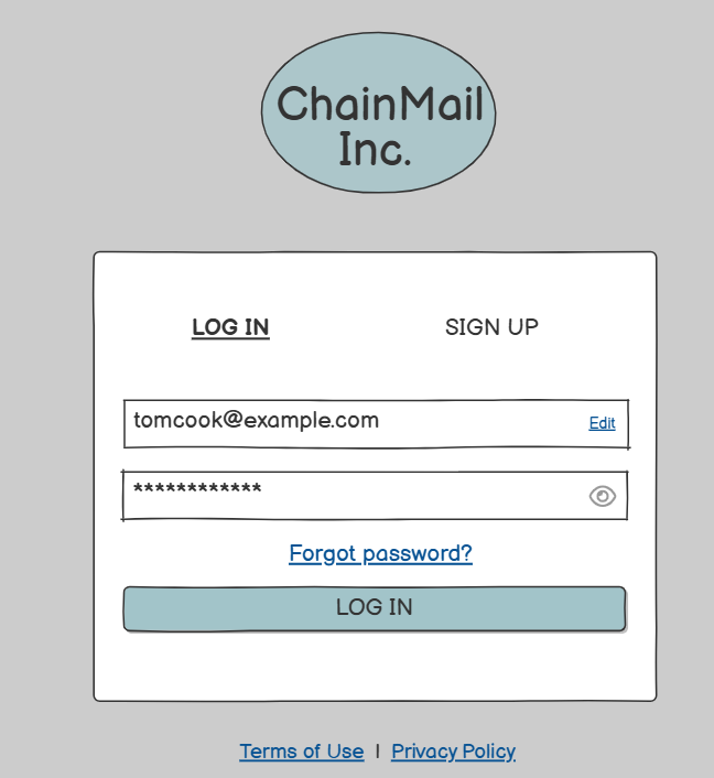 ChainMail login wireframe